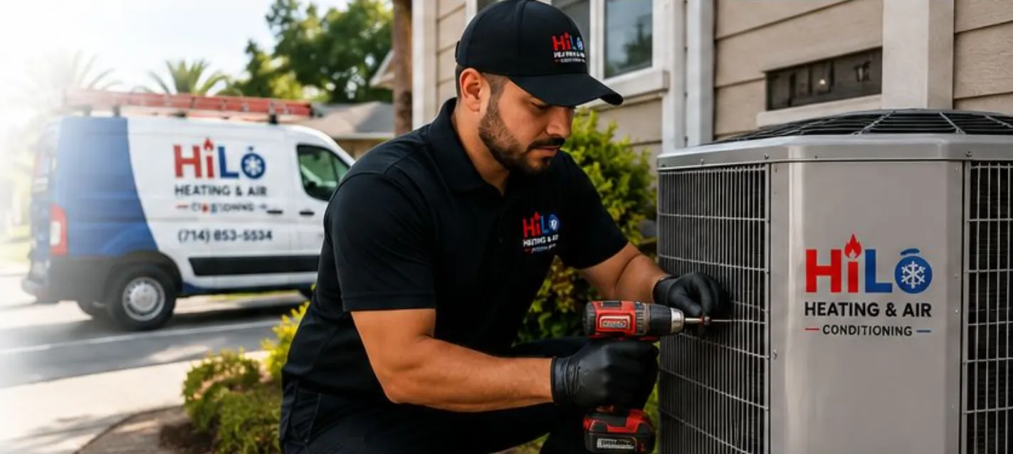 HiLo HVAC technician servicing air conditioning unit