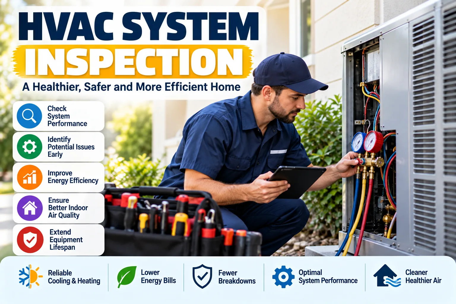 HVAC technician performing a home system inspection in Stanton, California