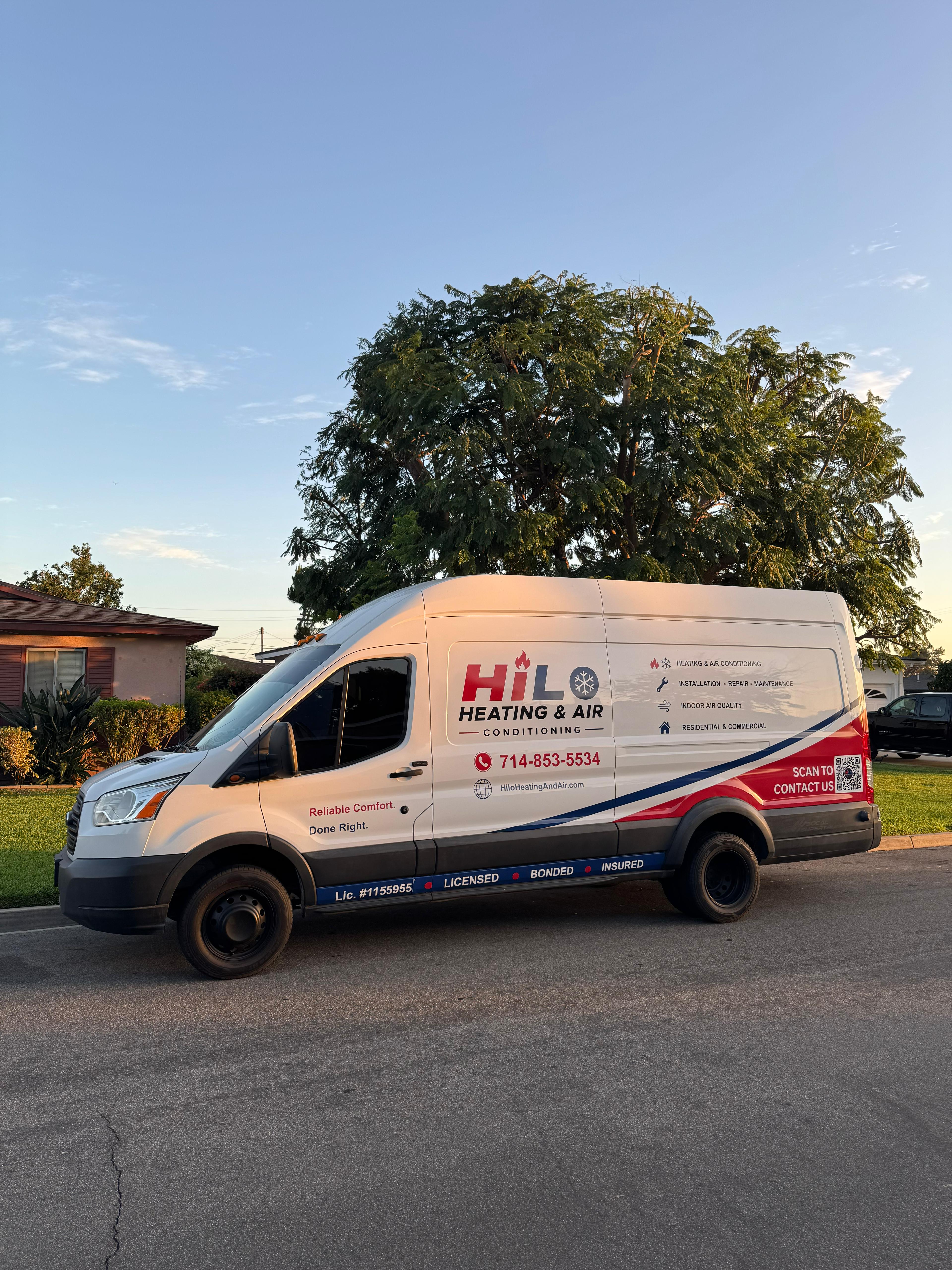 HiLo Heating and Air service van angle view